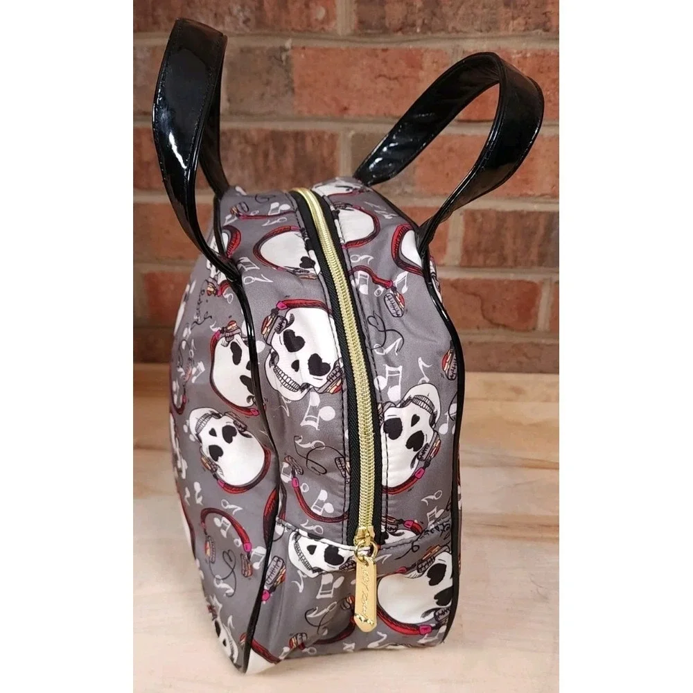 Betsey Johnson‎ Gray Red Skull Headphones Cosmetic Travel Bag